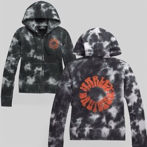 Harley Davidson Women’s 2XL‎ Full Zip Hoodie Sweatshirt Gray Tie Dye Orange Logo